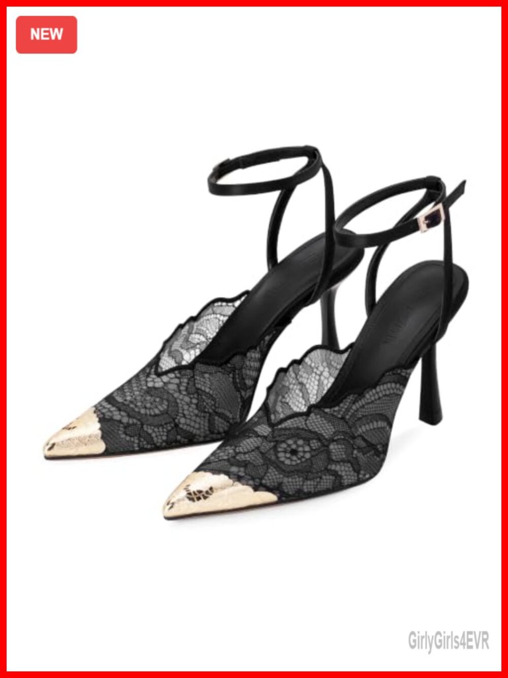 Women's Lace Mesh Strappy Stiletto Heels Pointed Toe Ankle Strap Pump
